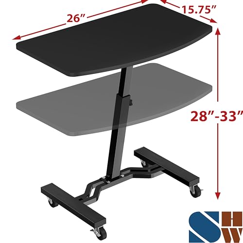 SHW Mobile Height Adjustable Laptop Rolling Cart with Height Adjustment from 28" to 33", Black