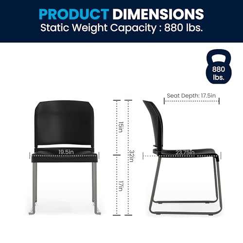 Flash Furniture Hercules Series Contoured Stacking Chairs for Waiting Rooms and Offices, Ergonomic Lobby Chairs with Curved Back, Set of 5, Black