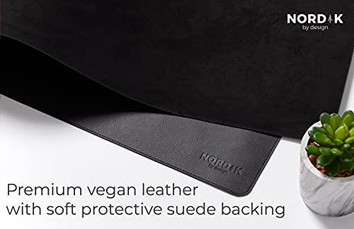 Nordik Leather Desk Mat Cable Organizer - Pebble Black 35 X 17 inch - Premium Mouse Mat - Felt Vegan Leather Desk Pad Protector - Desk Blotter Matt Keyboard - Large Desk Matt for Desktop Computer