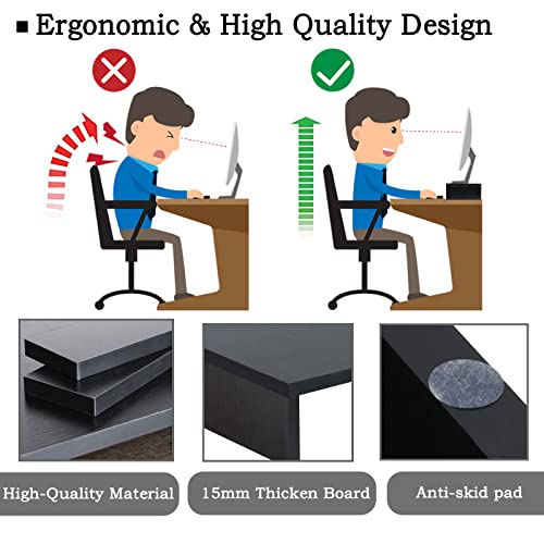 TEAMIX Wood Monitor Stand Riser-2 Pack, 2 Tier Adjustable Monitor Stand Dual Monitor Riser for 2 Monitors/Laptop/PC Black Computer Stand for Desk