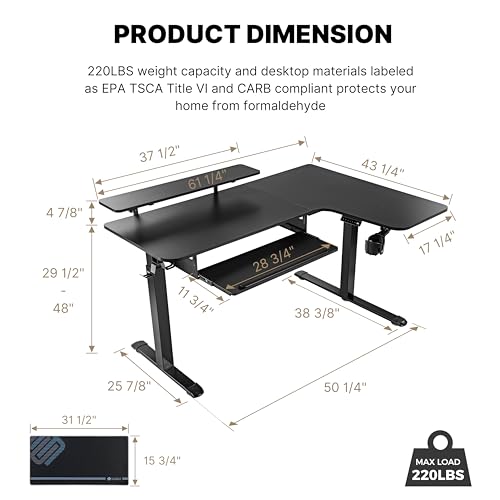 EUREKA ERGONOMIC Standing Desk (61"x43")- L Shaped Desk with Keyboard Tray Adjustable Height Sit Stand Computer Desk Corner Gaming Ergo Desk w Memory Presets, Monitor Stand, LED/USB/Dual Motor, Right