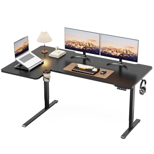 Acrolix L Shaped Electric Standing Desk - 71x43.5 Inch Reversible Corner Sit Stand Desk with Hook&Cup Holder,Electric Height Adjustable Table,for Home Office Gaming&Trading Computer Desk, Black