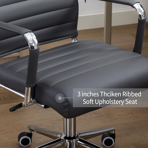 Office Desk Chair Leather, Conference Room Chairs with Wheels, Executive Modern High Back Ergonomic Swivel Rolling Ribbed Computer Chair