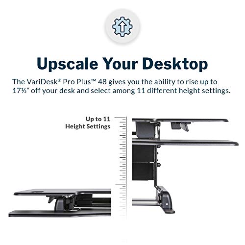 Vari VariDesk Pro Plus 48 - Adjustable Desk Converter with 11 Height Settings - Laptop Sit Stand Desk Riser for Home Office, Table Tops, Workspace - Fully Assembled with Spring Loaded Lift - Black