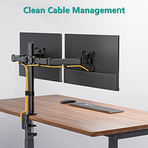 WALI Dual Monitor Stand for Desk, Dual Monitor Mounts for 2 Monitors up to 27 inch, 2 Monitor Desk Mount Holds up to 22 lbs, Height Adjustable Swivel Tilt Rotation, 75x75/100x100mm (M002), Black