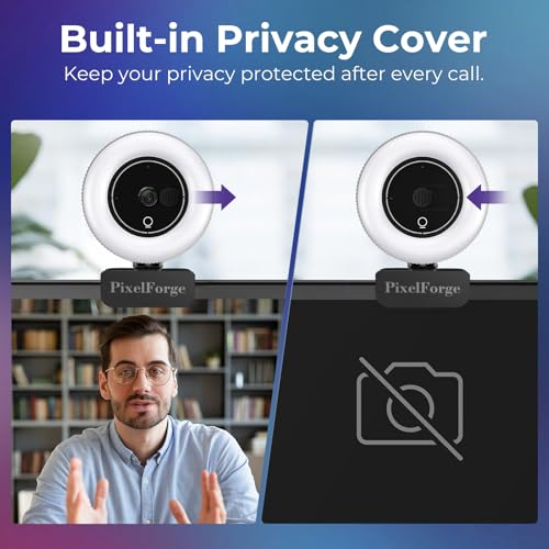 PixelForge 2K Webcam for PC with Microphone & Light & Privacy Cover, Web Camera for Desktop Computer/Laptop/Monitor/Mac, USB Streaming Camera for Zoom/Skype/Teams/Video Calling/Studying and Conference