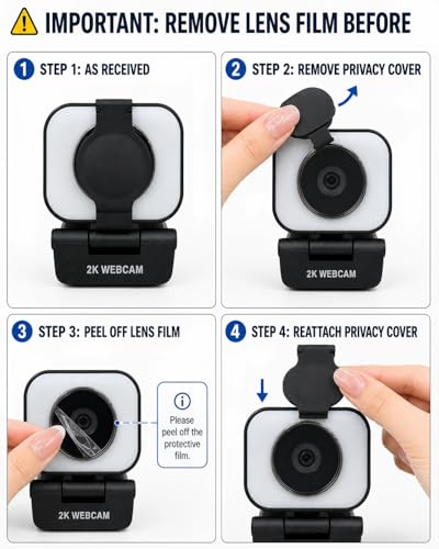 Atatat 2K Webcam for PC with Microphone & Light & Privacy Cover, Web Camera for Desktop/Laptop/Monitor/Mac, Autofocus USB Computer Camera for Zoom/Skype/Teams/Video Calling/Meeting/Streaming