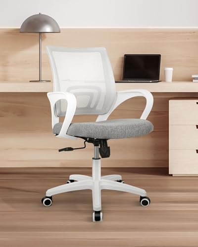 NEO CHAIR Office Desk Computer Chair Ergonomic Mesh Gaming Cushion Seat with Comfy Lumbar Mid Back Support Adjustable Height Swivel Rolling Wheels for Home Task (Grey)