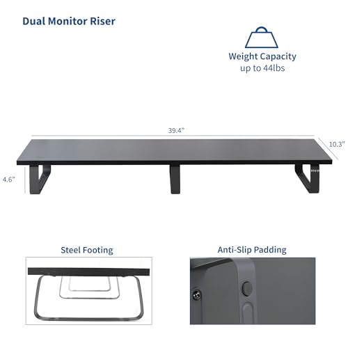 VIVO 39 inch Extra Long Monitor Stand, Wood & Steel Desktop Riser, Dual Screen, TV, Keyboard, Laptop, Ergonomic Desk and Tabletop Organizer, Black, STAND-V000DL