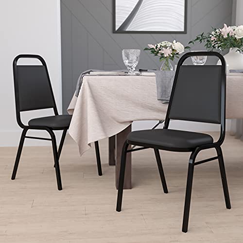 Flash Furniture Hercules Series Trapezoidal Vinyl Banquet and Event Chairs, Commercial Event Chairs with Padded Seats and Backs, Set of 4, Black