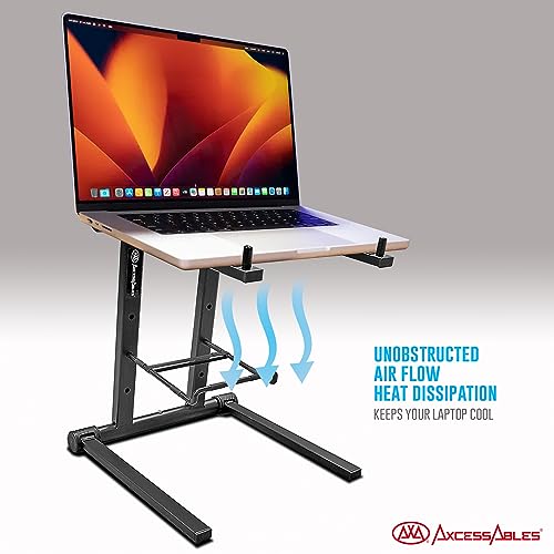 AXA AXCESSABLES DJ Laptop Stand with Travel Bag | Portable Foldable Aluminum Laptop Stand for Laptops up to 15 inches and 20lbs | No Assembly Required, Includes Carrying Bag