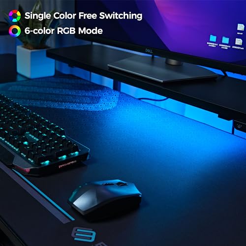 EUREKA ERGONOMIC Standing Desk with Keyboard Tray,U-Shaped 74 Inch Large Gaming Desk,Electric Height Adjustable Music Studio Desk w LED Convertible Shelves