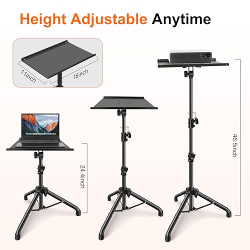 GrowDaily Projector Stand,Projector Laptop Stand Tripod Laptop Tripod Stand Height 24.4" To 46" Laptop Floor Stand For Dj Equipment, Outdoor Movies, Office, Home, Stage Or Studio (Black)
