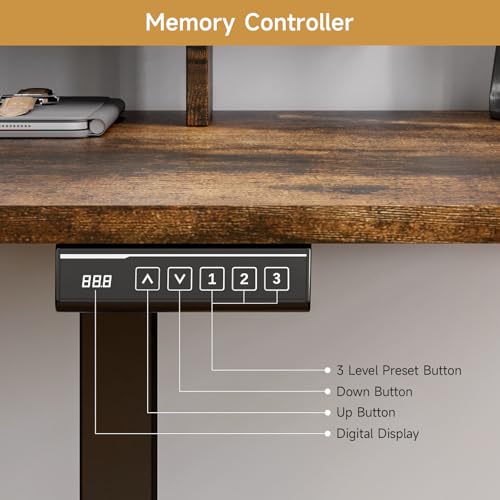 ONBRILL L Shaped Standing Desk with File Cabinet, 63x24'' Electric Stand Up Desk with Monitor and Storage Shelf, Adjustable Height 28-46'' for Home and Computer Workstation, Rustic Brown