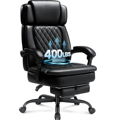 Zonelucky Executive High Back Home Office Chair with Foot Rest & Adjustable Headrest for Lower Back Pain Relief, Comfy Ergonomic Computer Desk Chair 400lb, Padded PU Leather Chair, Pocket Spring seat