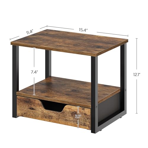YATINEY Desktop Printer Stand, 2-Tier Printer Table with Non-Woven Drawer, Multi-Purpose Desk Organizer for Home Office, Under Desk Open Organizer Shelf, Rustic Brown PS01BR