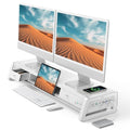 Vaydeer All-in-One Dual Monitor Stand Riser with 2 Drawers, 8USB Ports and Wireless Charging Pad with LED Light Strip for 2 Monitors , Desk Organizer for PC, iMac (Metal, 39.3 inches)-White