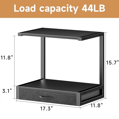 YAOHUOO 2-Tier Desktop Printer Stand with Fabric Drawer, Prtiner Table with Storage Shelf, Desk Organizer for Home Office,3D Printer,Fax Machine,Scanner, 17.3"x11.8" Black