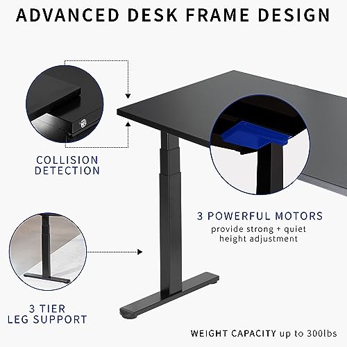 VIVO Electric Height Adjustable 84 x 71 inch Corner Memory Stand Up Desk, 2 Black Solid Square Corner Table Tops, Black Frame, L-Shaped Workstation, 3E-S Series, DESK-KIT-3E10SB