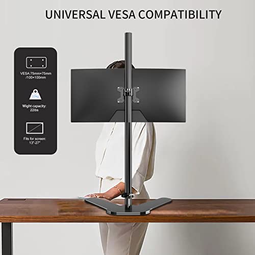 Single Tall Monitor Mount, Extra Long Computer Stand with 47 inch Pole, Floor Computer Stand, Free-Standing Monitor Desk Mount Support 13 to 27 inch Screen,22lbs