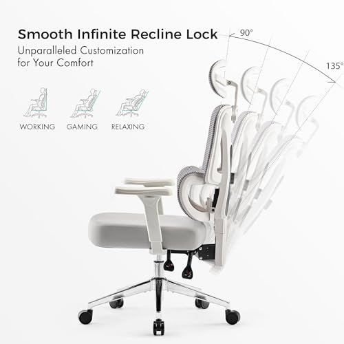 EUREKA ERGONOMIC Exis Ergonomic Chair, Office Chairs with Adjustable Lumbar Support & Multi-Position Backrest, Gaming Chair with High-Resiliency Seat for Long Hours, 360° Rotatable Armrests, White