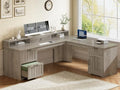 SEDETA 63" L Shaped Desk with Drawers, Farmhouse Corner Computer Desk, Wood Office Desk with File Drawers with Storage, Executive Desk with Monitor Stand and Storage Cabinet, Grey