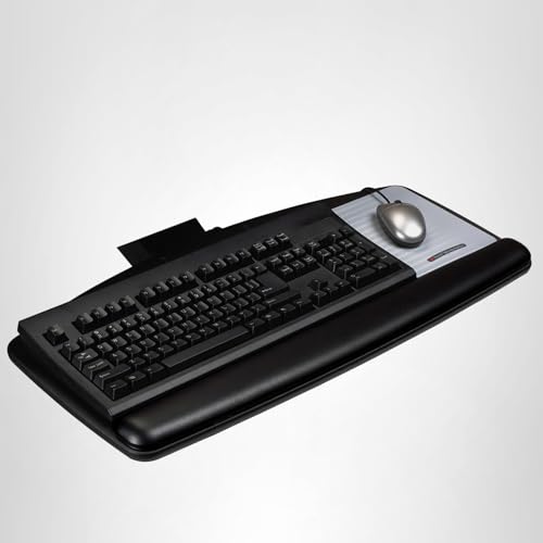 3M Keyboard Tray, Just Lift To Adjust Height And Tilt, Sturdy Tray Includes Gel Wrist Rest And Precise Mouse Pad, Swivels Side To Side And Stores Under Desk, 23" Track, Black (AKT90LE)