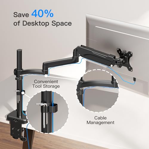 ErgoFocus Long Arm Monitor Mount, 13 to 32 inch Computer Desk Mount, Extra Long Adjustable Stand, Hold up to 19.8lbs, Tall Arm with Tilt, Swivel, Rotation, VESA 75/100mm