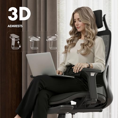 FLEXISPOT Massage Office Chair with Footrest, High Back Ergonomic Desk Chair with Adjustable Headrest, 3D Armrests, 2D Lumbar Heated Shiatsu Massage, 4-Position Recline, Mesh Seat, Black