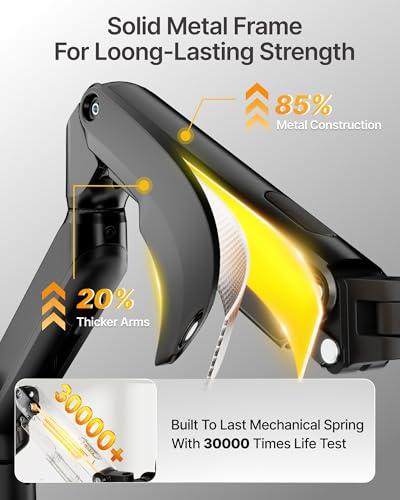 monTEK Single Monitor Wall Mount - Full Motion Wall Arm for 17–32 Inch Screens, Space Saving, Wobble-Free Mechanical Spring Holds 20 lbs, Ergonomic Height Adjustable, VESA 75x75/100x100, Black