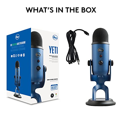 Logitech Creators Blue Yeti USB Microphone for PC, Mac, Gaming, Streaming, Podcasting, Studio and Computer Condenser Mic with Blue VO!CE Effects, 4 Pickup Patterns, Plug and Play - Midnight Blue