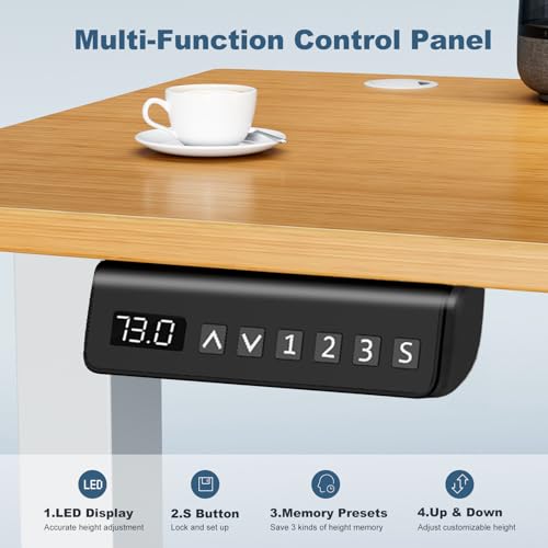 DUMOS 48 Inch Electric Standing Desk Height Adjustable, Sit to Stand Up Computer Workstations Work PC Table Home Office Study Writing Gaming Desks with Memory Presets for Walking Pad, Bedroom, Oak