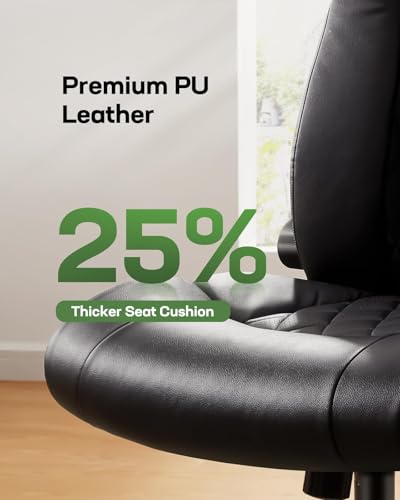 Marsail Executive Office Chair Ergonomic Desk Chair with Flip-up Armrests PU Leather Height-Adjustable Swivel Rolling Dark