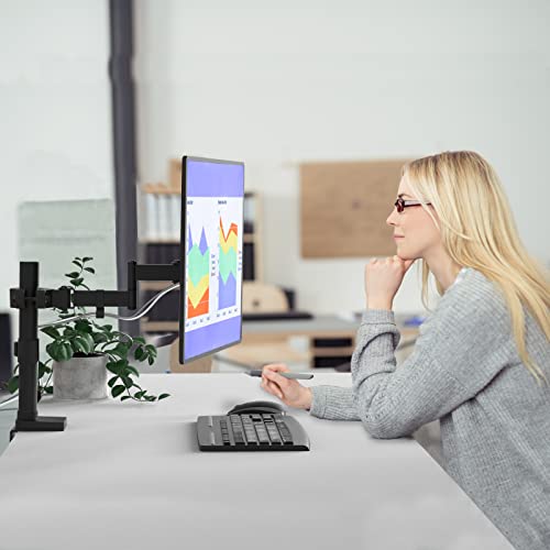 WALI Single Monitor Arm Mount for 17 to 32" Monitors, Full Motion Steel Monitor Pole Mount Bracket with Removable VESA Plate 75mm and 100mm, Vesa Mount for Outdoor, Gazebo, RVs (011ARM), Black