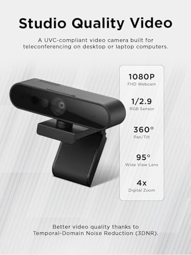 Lenovo Performance FHD 1080p Webcam USB-C,Log-on with Windows Hello, Dual Microphones, 95 Degree Lens and 4X Digital Zoom, Sliding Privacy Shutter, Black