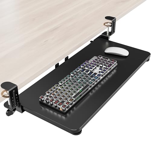 Zontera Ergonomic Keyboard Tray Under Desk, Pull Out with Adjustable C-clamp, 25.6 (31.5 Including Clamps) x 11.8 Inch Slide Out Computer Keyboard Drawer Mouse Tray for Typing, Large & Black