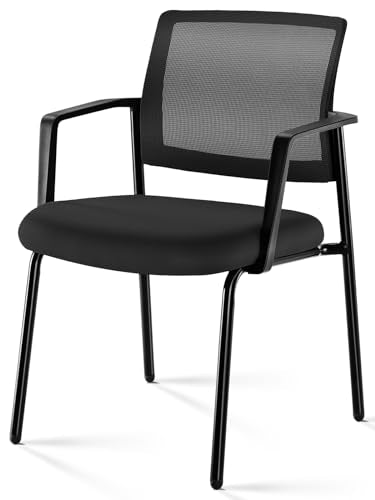 Sweetcrispy Stackable Mesh Guest Visitor Reception Chairs - Ergonomic Lumbar Support for Waiting Conference Meeting Room, Office School Lobby and Church, Space Saving, Black