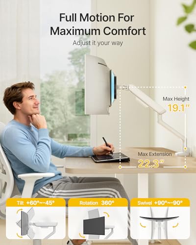 monTEK Single Monitor Arm, Mechanical Spring Monitor Arm for 17-40" Ultrawide Screens, Adjustable Monitor Desk Mount Holds up to 26.4 lbs with C Clamp/Grommet Desk Mount, VESA 75/100mm