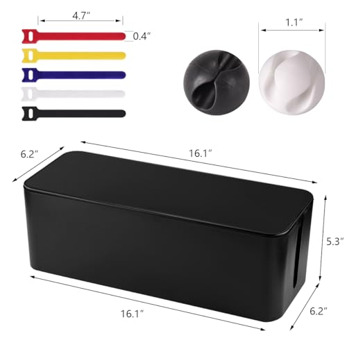 TuweChen Cable Management Box - Large Cable Organizer Box to Hide Wires & Power Strips, TV & Desk Computer Wires, Cord Organizer Box for Home & Office, Black