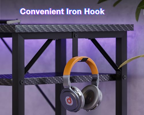 ODK 53" L Shaped Gaming Desk with Hutch & Headphone Hook, Corner Computer Table with Storage Shelves for Home Office, Black