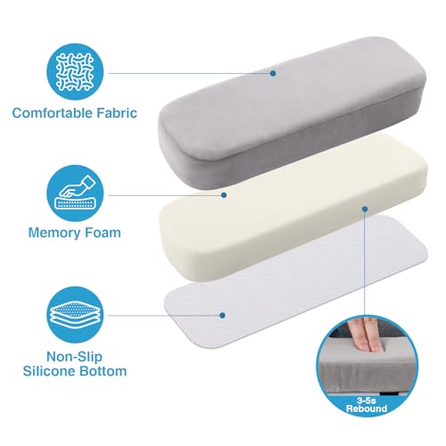 Smiry Ergonomic Office Chair Armrest Pads, Memory Foam Arm Rest Covers, Non-Slip Armrest Cushion with Adjustable Buckles and Straps, Elbow Relief for Desk, Gaming & Wheelchair (Grey, Set of 2)