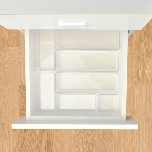Manalete Drawer Organizers Set of 15, 4 Sizes Clear Plastic Drawer Organizers and Storage Bins for Kitchen, Bathroom, Office, Dresser Desk Drawer Organizer Tray for Jewelry, Makeup, Junk, Gadgets