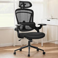 Sweetcrispy Office Ergonomic Desk Chair, 300 LBS Home Mesh Chairs with Wheels, 2D Headrest, Up&Down Lumbar Support, Swivel High Tall Back Computer with Flip-up Armrests, Dark Black