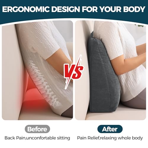 TANYOO Back Support Pillow for Recliner Soft Dual Layer Lumbar Support Pillow with Memory Foam Shreds Ergonomic Orthopedic Couch Back Cushions for Elderly Lower Back Pain Relief Dark Grey