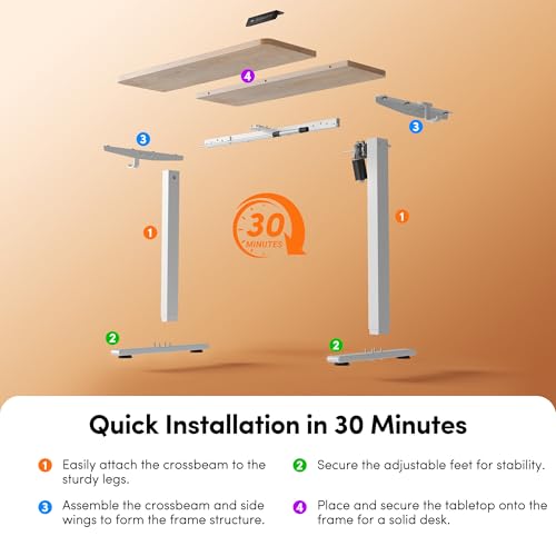Cubiker Standing Desk, 32" Small Sit Stand Home Office Desk, Electric Stand up Desk, Adjustable Desk with Splice Board, White Frame/Maple Top