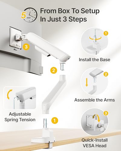 monTEK Single Monitor Arm, Mechanical Spring Monitor Arm for 17-40" Ultrawide Screens, Adjustable Monitor Desk Mount Holds up to 26.4 lbs with C Clamp/Grommet Desk Mount, VESA 75/100mm