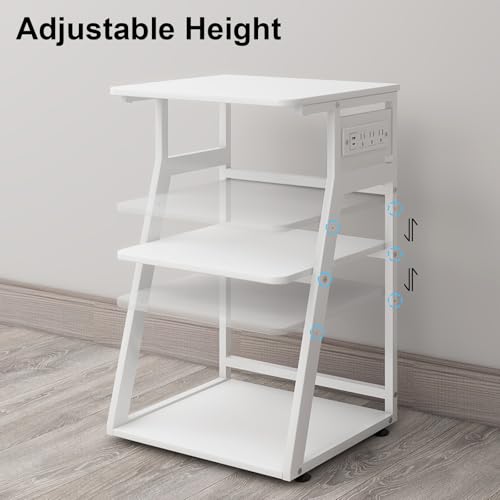 Natwind 19.7"x15.7" Printer Stand,3 Tier Printer Table with Charging Station, Rolling Cart with Adjustable Storage Shelf for Home Office Organization, Stand for Heat Press,3D Printer (White)