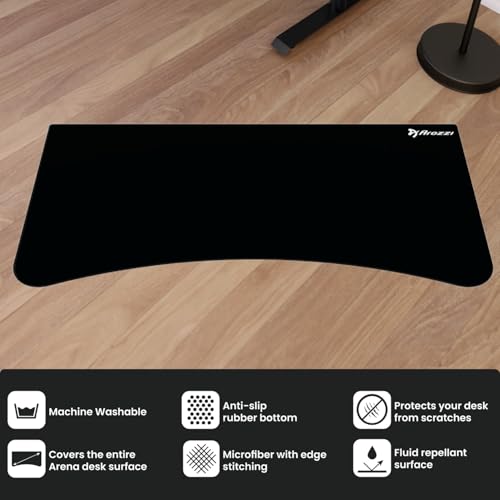 Arozzi Arena Gaming Desk Pad, Full Desk Mouse Pad for Arena Desk, Washable Desk Mat with Anti-Slip Rubber Base & Water-Resistant Surface, Pure Black