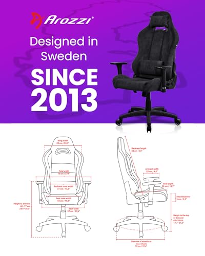 Arozzi Torretta Gaming Chair - Soft Fabric Ergonomic Gaming Chair for Adults Adjustable Backrest with Neck & Lumbar Pillows - Swedish Design Home Office Setup Professional Computer Chairs, Pure Black