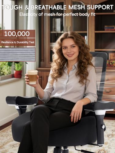 Big and Tall Office Chair 700lbs, Ergonomic Desk Chair with W Wide Thick Cushion, Executive Mesh Office Chair with Adjustable Lumbar Support & 4D Armrest, Computer Task Chairs for Heavy People, Black